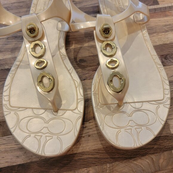 NWOT Coach Phila Golden Champagne T Strap Thong Jelly Sandals - Picture 4 of 15